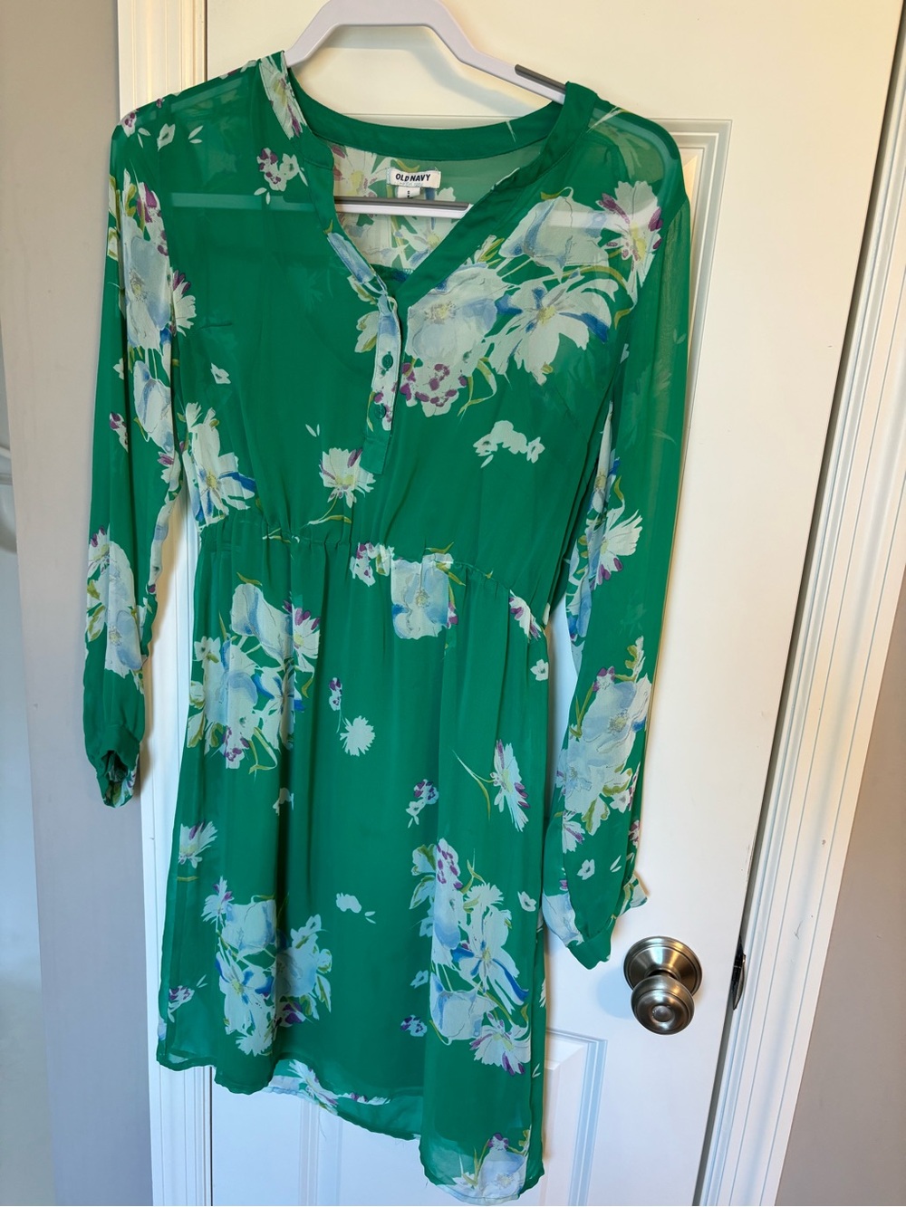 Old Navy Green Floral V-Neck Long Sleeve Dress - Picture 1 of 2